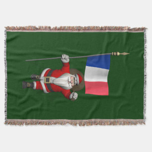 Santa Claus With Ensign Of France Throw Blanket