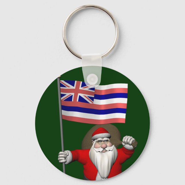 Santa Claus With Ensign Of Hawaii Key Ring (Front)