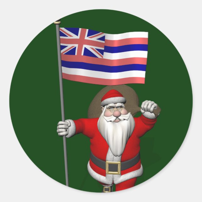 Santa Claus With Ensign Of Hawaii Sticker (Front)