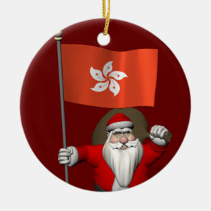Santa Claus With Ensign Of Hong Kong Ceramic Tree Decoration