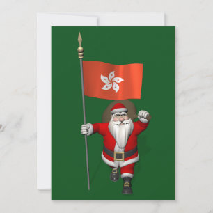 Santa Claus With Ensign Of Hong Kong Holiday Card