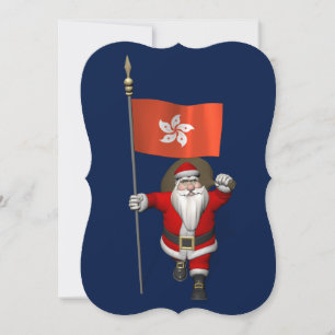 Santa Claus With Ensign Of Hong Kong Holiday Card