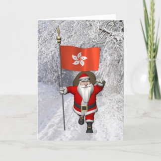 Santa Claus With Ensign Of Hong Kong Holiday Card