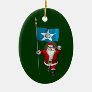 Santa Claus With Ensign Of Houston Ceramic Tree Decoration