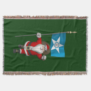 Santa Claus With Ensign Of Houston Throw Blanket