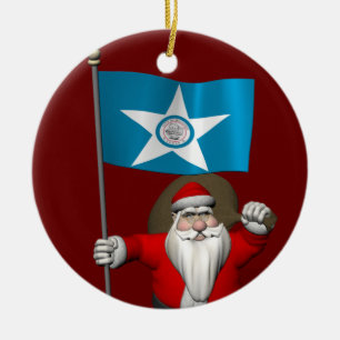 Santa Claus With Ensign Of Houston TX Ceramic Tree Decoration