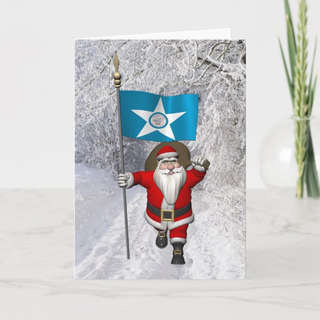 Santa Claus With Ensign Of  Houston TX Holiday Card (Front)