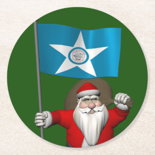 Santa Claus With Ensign Of  Houston TX Round Paper Coaster