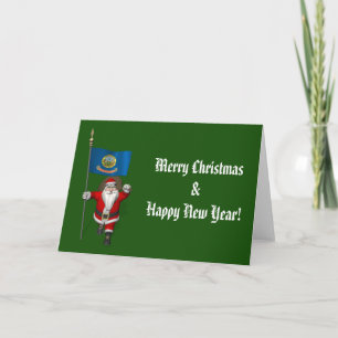 Santa Claus With Ensign Of  Idaho Holiday Card