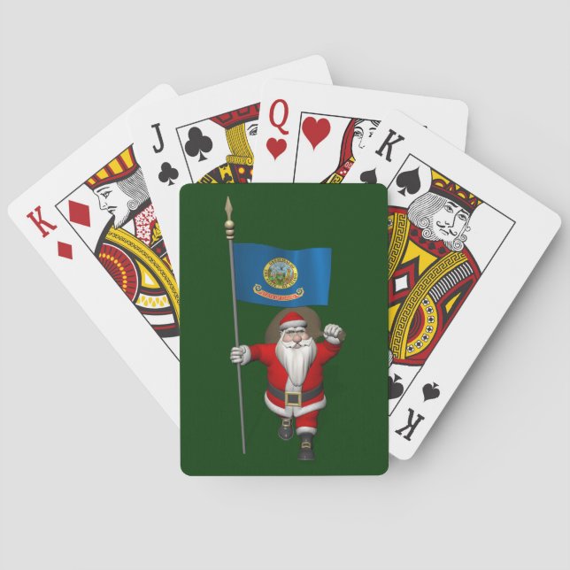 Santa Claus With Ensign Of  Idaho Playing Cards (Back)
