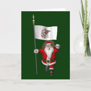 Santa Claus With Ensign Of Illinois Holiday Card