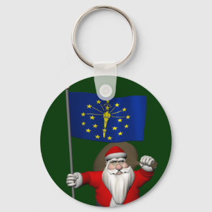Santa Claus With Ensign Of Indiana Key Ring