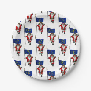 Santa Claus With Ensign Of Indiana Paper Plate