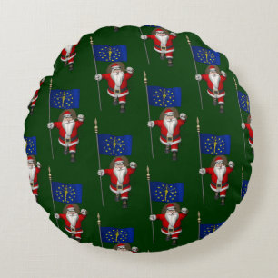 Santa Claus With Ensign Of Indiana Round Cushion