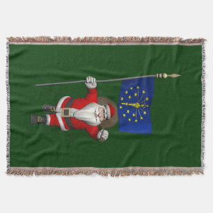 Santa Claus With Ensign Of Indiana Throw Blanket