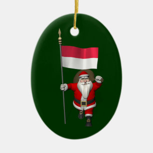 Santa Claus With Ensign Of Indonesia Ceramic Tree Decoration