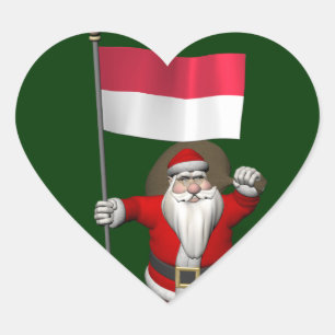 Santa Claus With Ensign Of Indonesia Heart Sticker