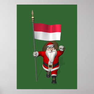 Santa Claus With Ensign Of Indonesia Poster