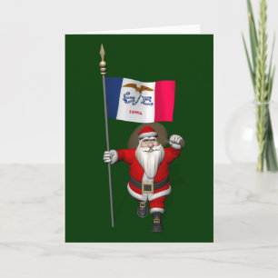 Santa Claus With Ensign Of Iowa Holiday Card