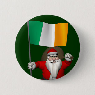 Santa Claus With Ensign Of Ireland 6 Cm Round Badge