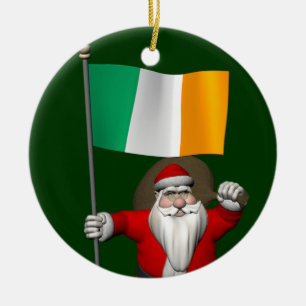 Santa Claus With Ensign Of Ireland Ceramic Tree Decoration