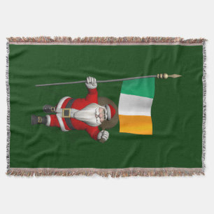Santa Claus With Ensign Of Ireland Throw Blanket