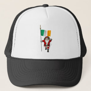 Santa Claus With Ensign Of Ireland Trucker Hat