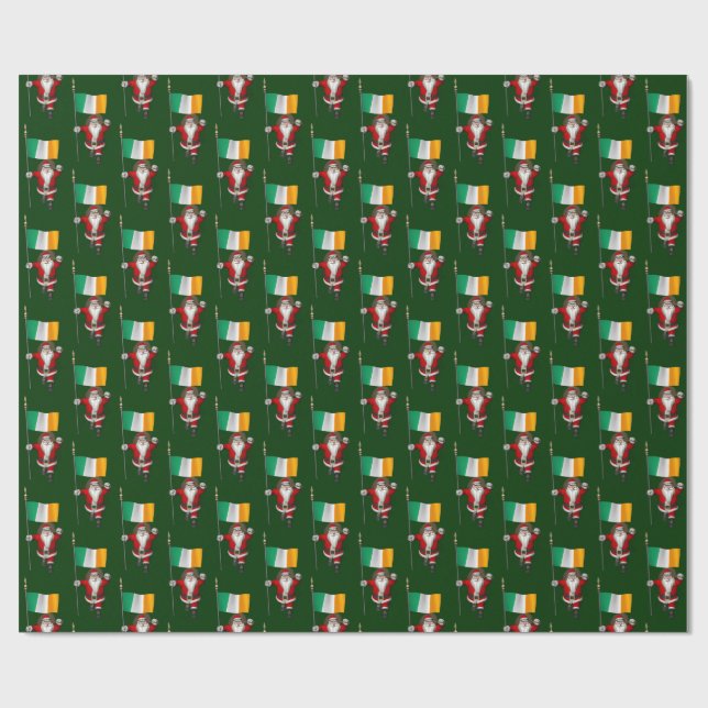 Santa Claus With Ensign Of Ireland Wrapping Paper (Flat)