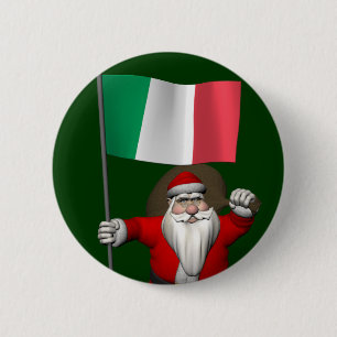 Santa Claus With Ensign Of Italy 6 Cm Round Badge