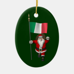 Santa Claus With Ensign Of Italy Ceramic Tree Decoration
