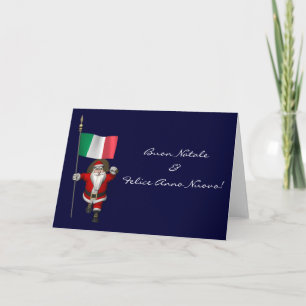 Santa Claus With Ensign Of Italy Holiday Card