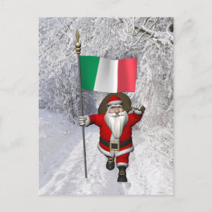 Santa Claus With Ensign Of Italy Holiday Postcard