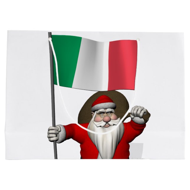 Santa Claus With Ensign Of Italy Large Gift Bag (Back)