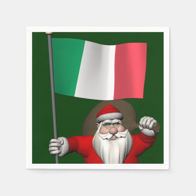 Santa Claus With Ensign Of Italy Napkin (Front)