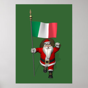 Santa Claus With Ensign Of Italy Poster