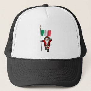 Santa Claus With Ensign Of Italy Trucker Hat