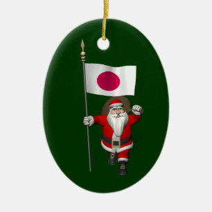 Santa Claus With Ensign Of Japan Ceramic Tree Decoration