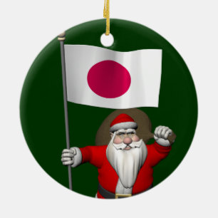 Santa Claus With Ensign Of Japan Ceramic Tree Decoration