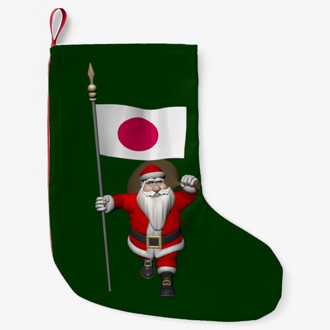 Santa Claus With Ensign Of Japan Small Christmas Stocking (Front)