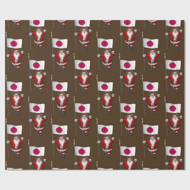 Santa Claus With Ensign Of Japan Wrapping Paper (Flat)