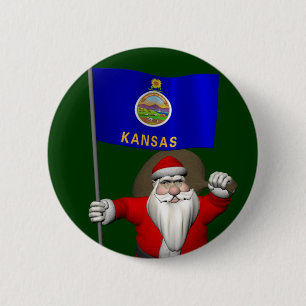 Santa Claus With Ensign Of Kansas 6 Cm Round Badge