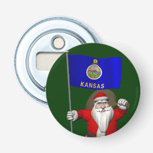 Santa Claus With Ensign Of Kansas Bottle Opener