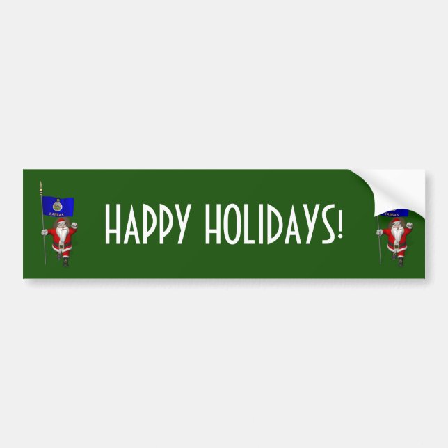 Santa Claus With Ensign Of Kansas Bumper Sticker (Front)