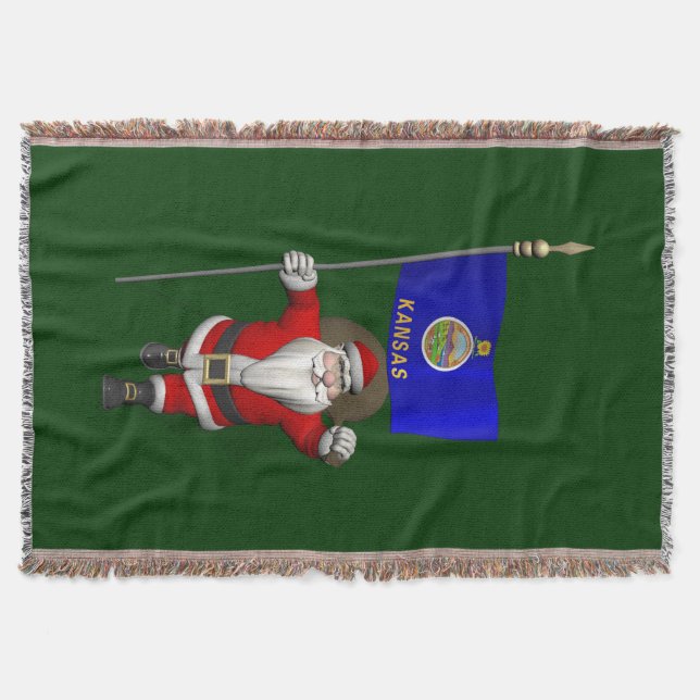 Santa Claus With Ensign Of Kansas Throw Blanket (Front)
