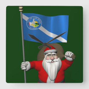 Santa Claus With Ensign Of Las Vegas Square Wall Clock