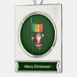 Santa Claus With Ensign Of Los Angeles Silver Plated Banner Ornament