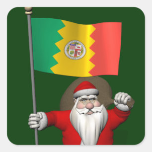 Santa Claus With Ensign Of Los Angeles Sticker