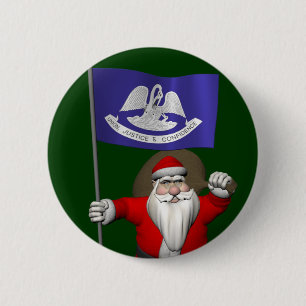 Santa Claus With Ensign Of Louisiana 6 Cm Round Badge