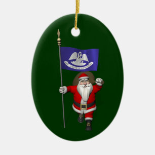 Santa Claus With Ensign Of Louisiana Ceramic Tree Decoration