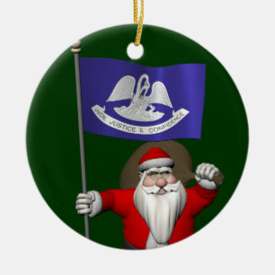 Santa Claus With Ensign Of Louisiana Ceramic Tree Decoration